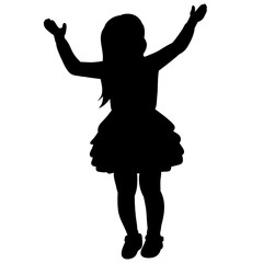 vector, on white background, silhouette of child, girl rejoices