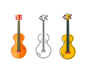 Naklejka premium Acoustic guitar logo set. Flat and outline style. Vector illustration