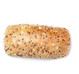 Whole wheat bread roll isolated on white