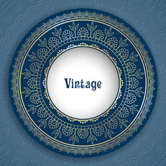 Vintage ornamental round frame for greeting card, invitation or packaging design