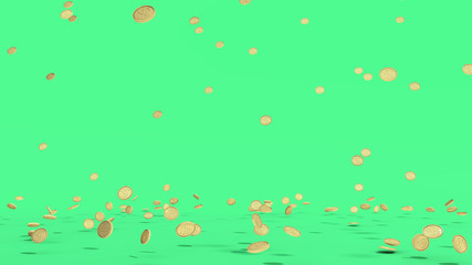 gold coins with dollar sign fall on graund 3d illustration on a green screen background