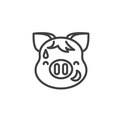 Piggy Grinning Face With Sweat Emoji line icon. linear style sign for mobile concept and web design. Laughing piggy face emoticon outline vector icon. New year Pig head symbol, logo illustration. 