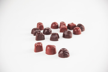 close up.set of chocolates isolated on white.photo with copy spa