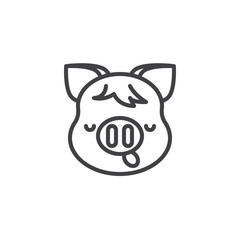 Sleepy piggy face emoji line icon. linear style sign for mobile concept and web design. Tired piggy face with tongue emoticon outline vector icon. New year Pig head symbol, logo illustration.