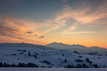 Obraz premium Tatra mountains from Pieniny mountains at winter, Slovakia