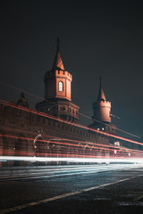 Naklejka na ściany i meble Oberbaum Bridge - Berlin, at night, Long Exposure Shot with light trails