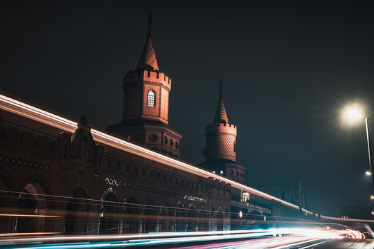 Oberbaum Bridge - Berlin, at night, Long Exposure Shot with light trails