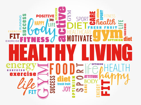 Healthy Living word cloud collage, health concept background