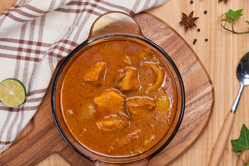 Chicken curry with spice, selective focus