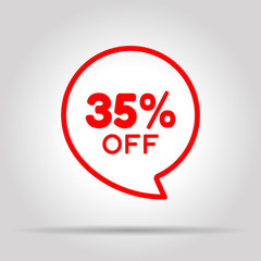 Special offer sale red tag. This is the concept of the price list for discounts, of an advertising campaign, advertising marketing sales, a 35% off discount, a unique offer. Vector illustration.