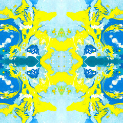 Fototapeta na wymiar Marbling seamless pattern of light blue and yellow