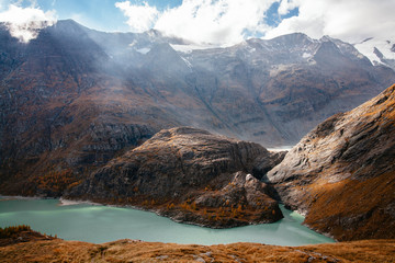 View of mountain with blue sky from Grossglockner High Alpine Road in Austria