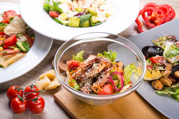 composition of several fresh salads