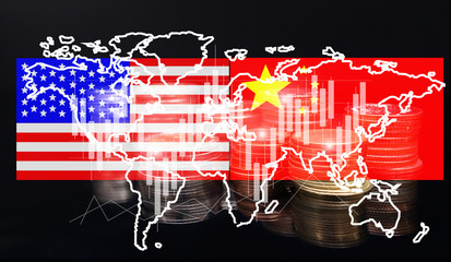 US and China as two opposing economic dispute over import and exports or economic World trade war