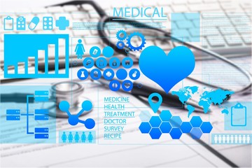 Doctor workplace with a stethoscope at table