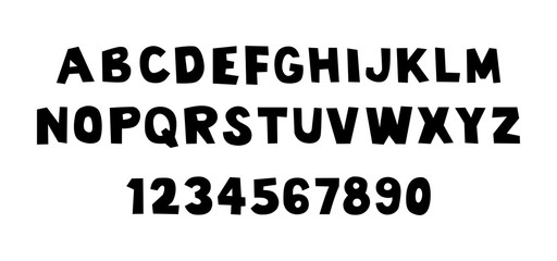 Black of comical font and alphabet. Isolated on White background