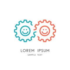 Best friends logo - couple of gear wheels and happy smiling faces, toothing and infinity symbol. Friendship and partnership, positive emotions, fun and joy vector icon.