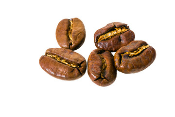 Five roasted coffee beans