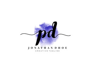 P D Initial watercolor logo on white background. Logo template vector