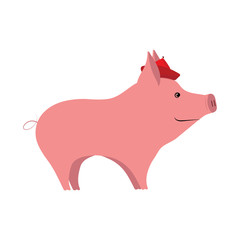 Pig Cute and Funny. One of the Chinese New Year Symbol. Vector Illustration.