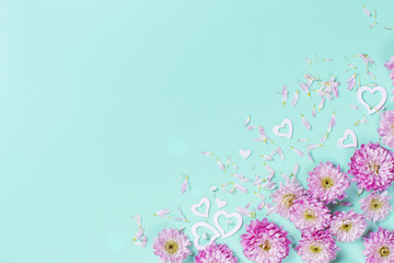 Flowers composition with hearts and petals