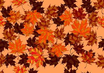 Naklejka na ściany i meble Hand drawn autumn background with beautiful leaves .