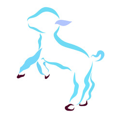 Cute lamb or kid, blue contour, sketch