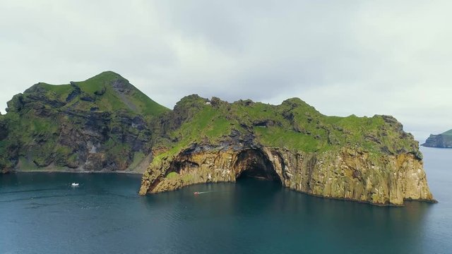 4K Aerial Vestmannaeyjar Heimaey Boat Iceland