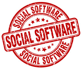 social software red grunge stamp