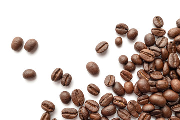 Roasted coffee beans isolated on white background. Close-up. - Powered by Adobe