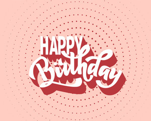 Happy birthday hand lettering text, brush ink calligraphy, vector type design, isolated on white background.
