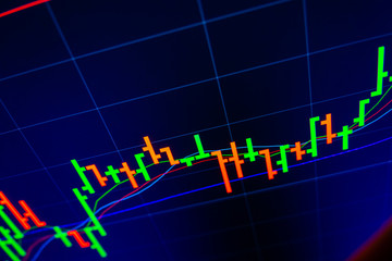 Stock exchange market graph on LED screen for business concept.