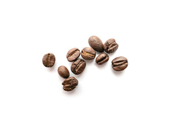 Coffee beans isolated on white background. Close-up.