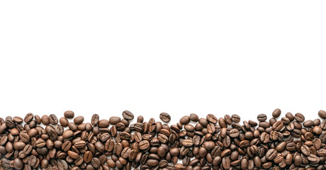 Roasted coffee beans on white background. Close-up.
