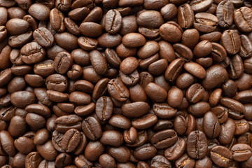 Roasted of coffee beans for background. Close-up.