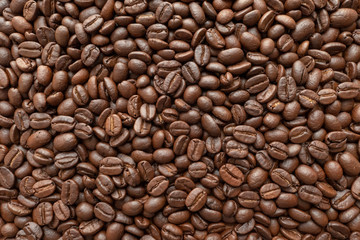 Roasted of coffee beans for background. Close-up.