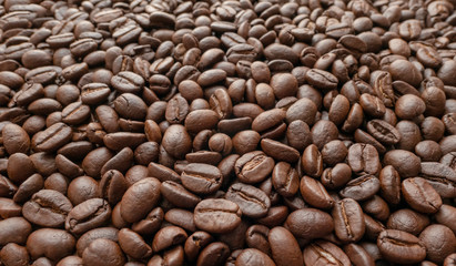 Roasted of coffee beans for background. Close-up.