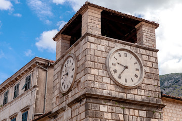 Fototapeta na wymiar old clock tower in Montenegro, Kotor fortress