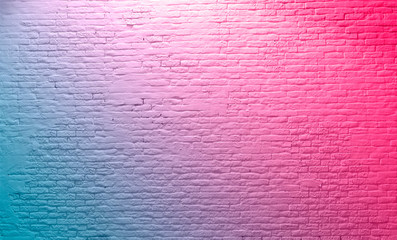 brick wall neon pink blue Rustic Texture. Retro used Vintage Structure. Grungy Shabby neon...