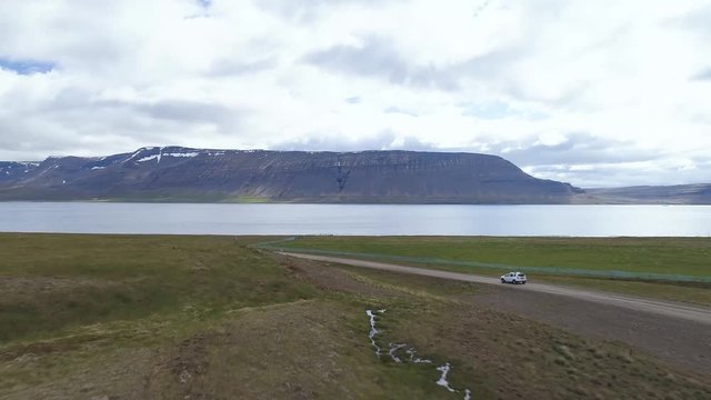 4K Drone Aerial Car Tourist Follow Westfjords Iceland
