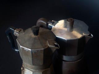 Moka coffee makers. Coffee grinder and coffee