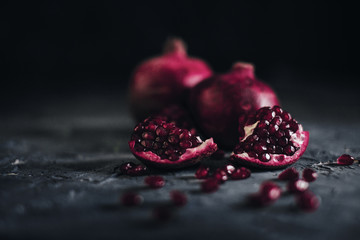 Pomegranate fruit on blue background