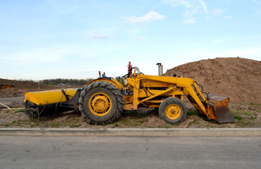New Road Construction in Suburban New Housing Development Builders Vehicles Heavy Equipment Machinery
