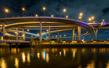 Fototapeta na wymiar The Grand King Bhumibol Bridge at night, Bangkok Thailand