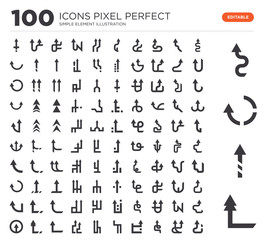 Set of 100 icons such as Up arrow, arrow