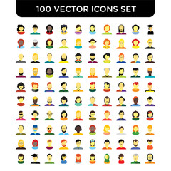 Set of 100 Vector icons such as Graduate, Old man, Woman, Man, Woman