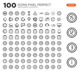 Set of 100 icons such as The 1 minute, 3 minutes, 12 15 2 18 20 11 13 4 minutes