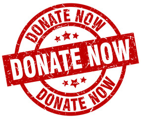 donate now round red grunge stamp