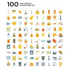 100 pack of Room, Washing plate, Floor mop, Garbage, Toilet, House, Mop, Cleaner, Dish soap icons, universal icon set