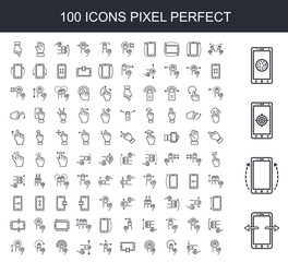 100 line icon set. Trendy thin and simple icons such as Smartphone, Tap, Tap